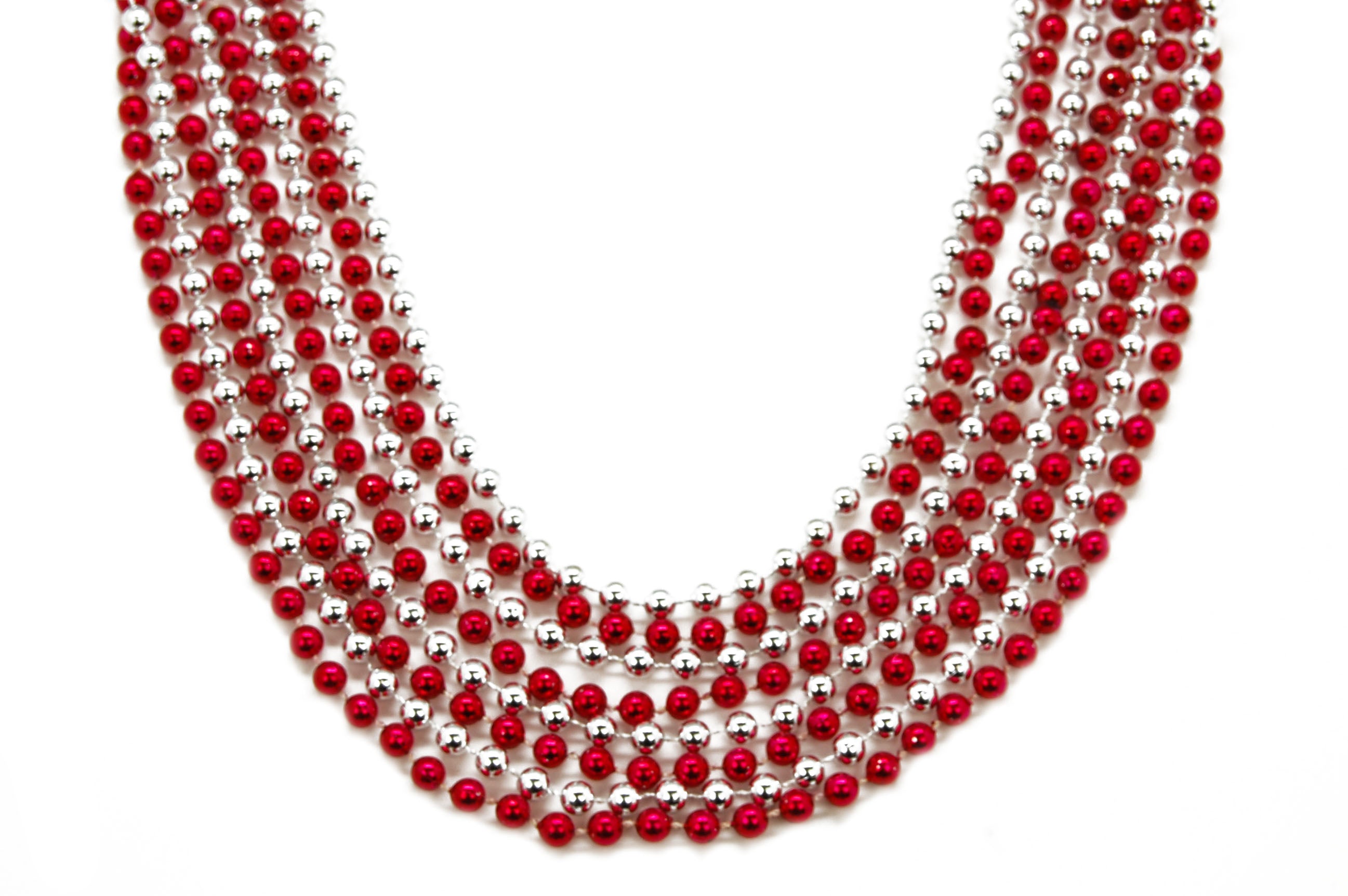 33" 7mm Round Red and Silver Beads