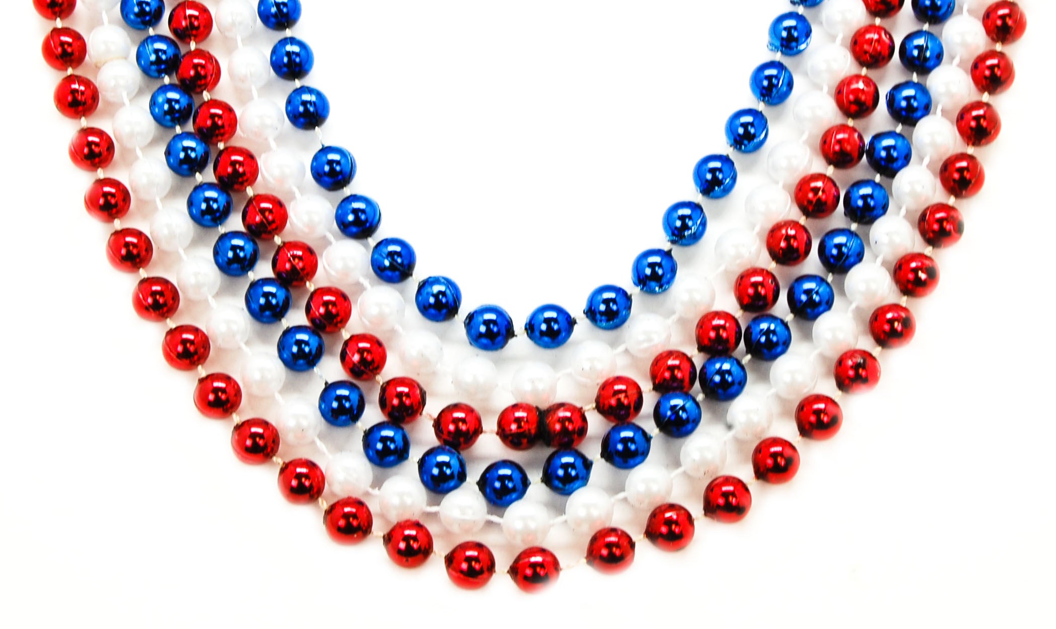 48" 10mm Round Beads Red, White & Blue