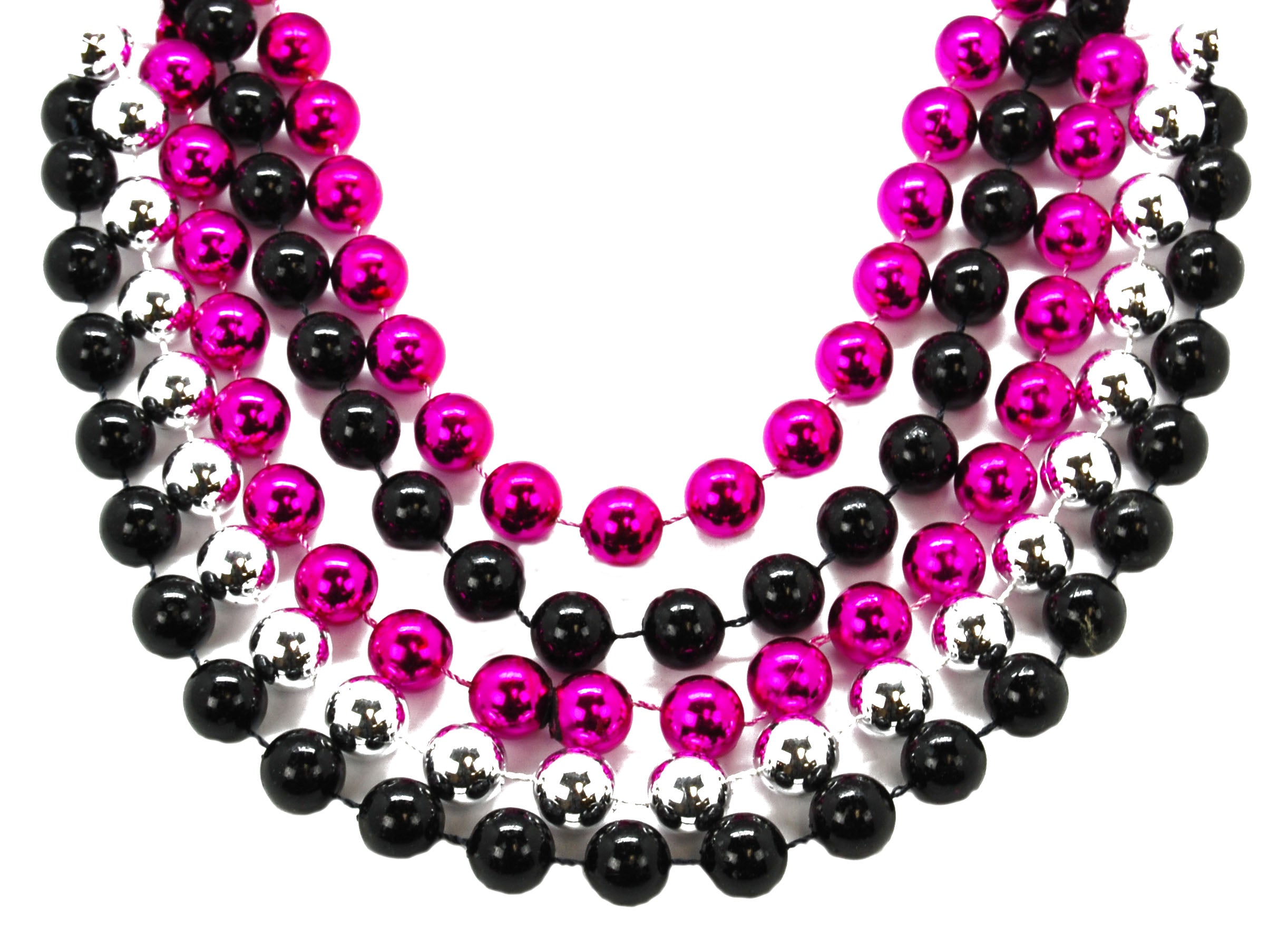 48" 16mm Round Beads Hot Pink, Silver, and Black
