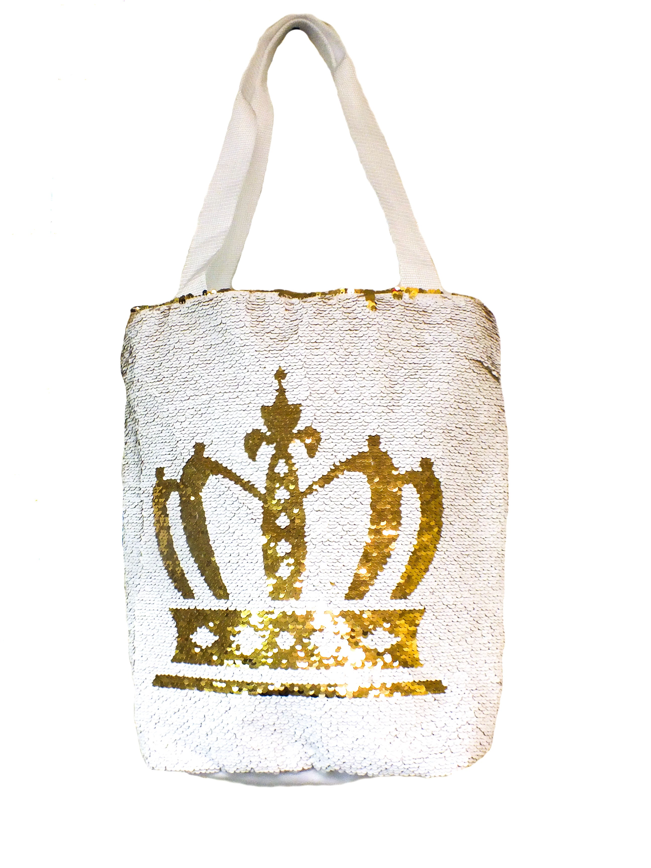 White & Gold Sequin Tote Bag