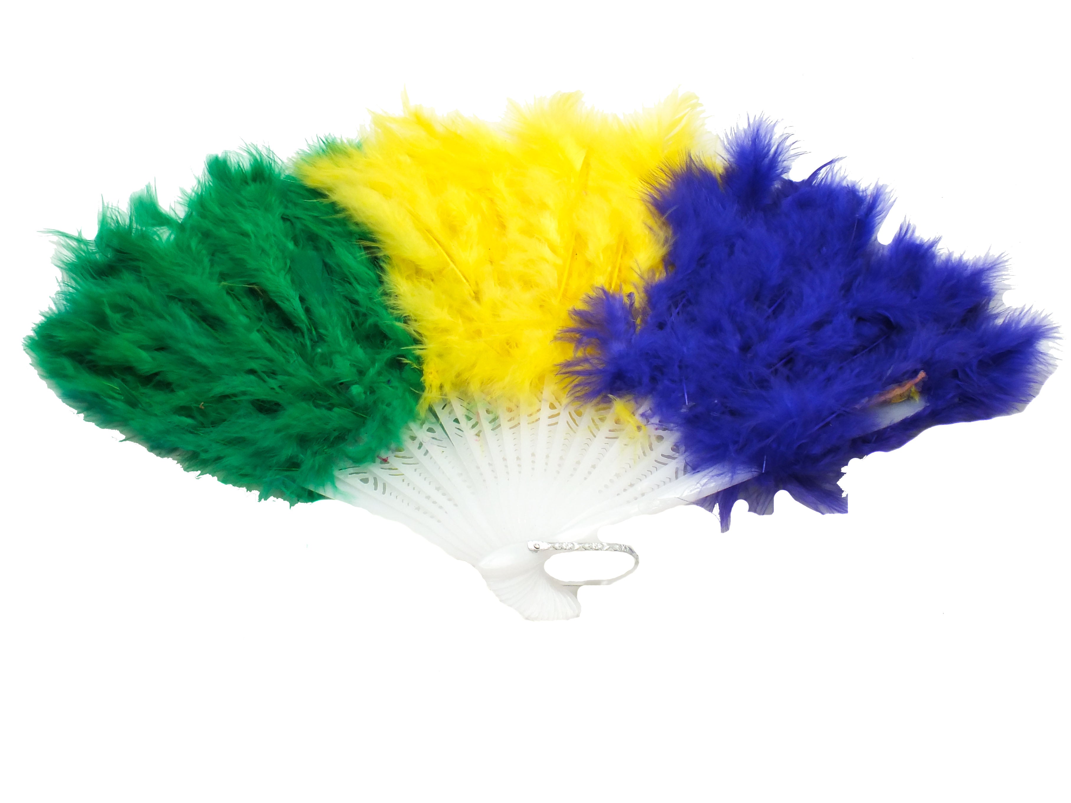 Purple, Green and Gold Feather Hand Fan