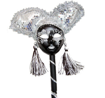 17" Black and Silver Jester on Stick