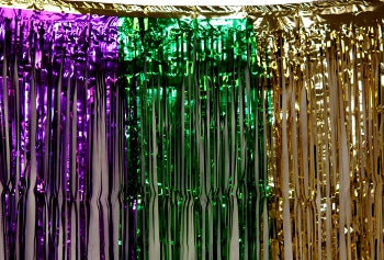 3' x 8' Purple, Green, and Gold Fringe Curtain