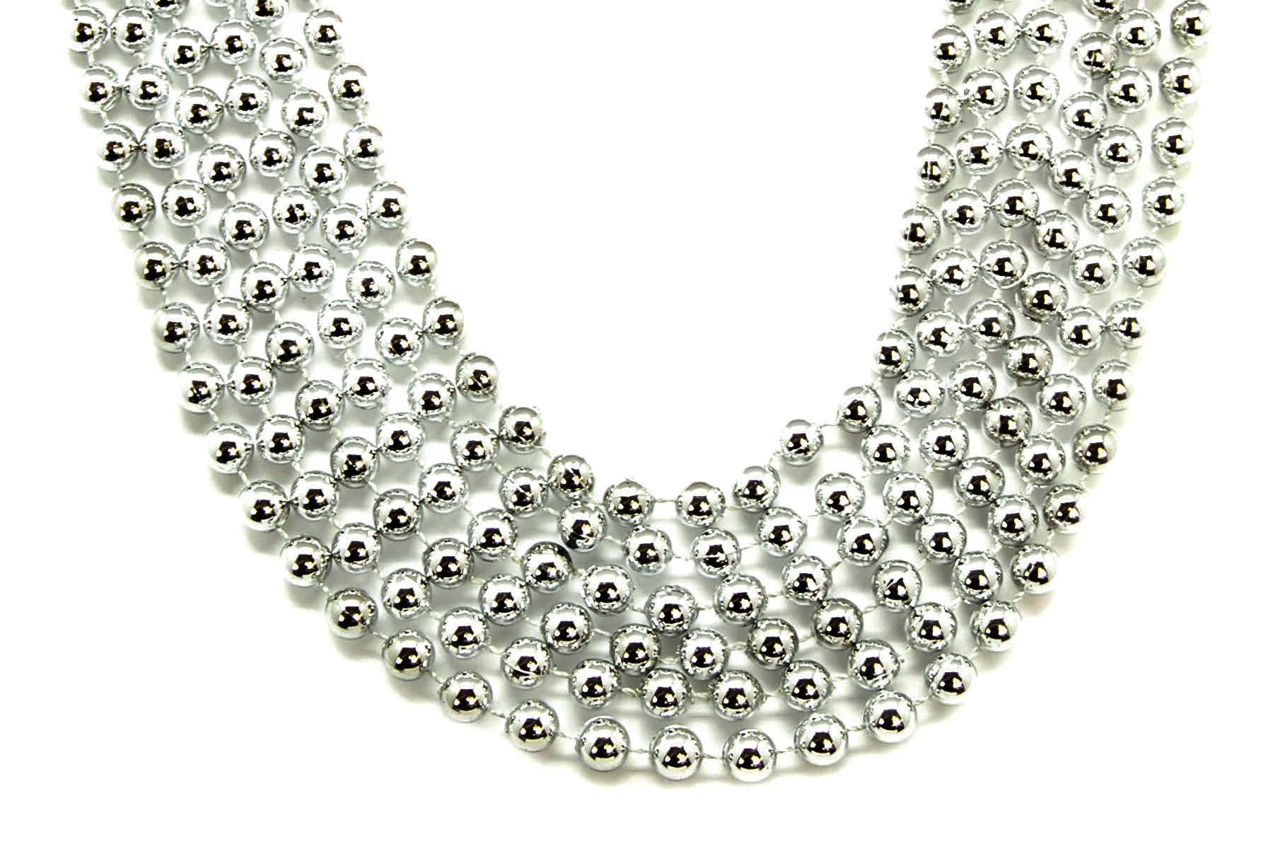 42" 10mm Round Silver Beads