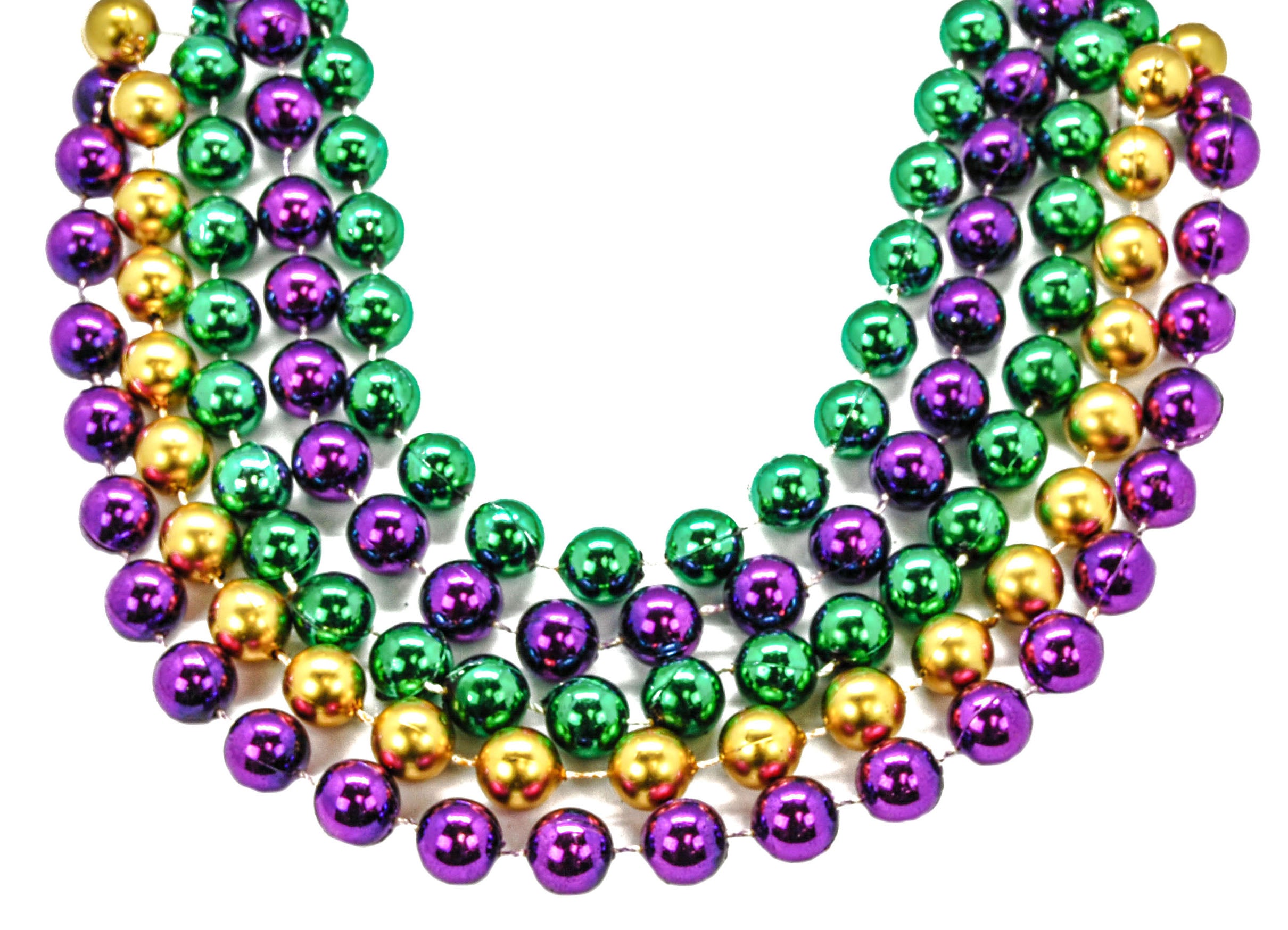 48" 16mm Round Beads Purple, Green, and Gold