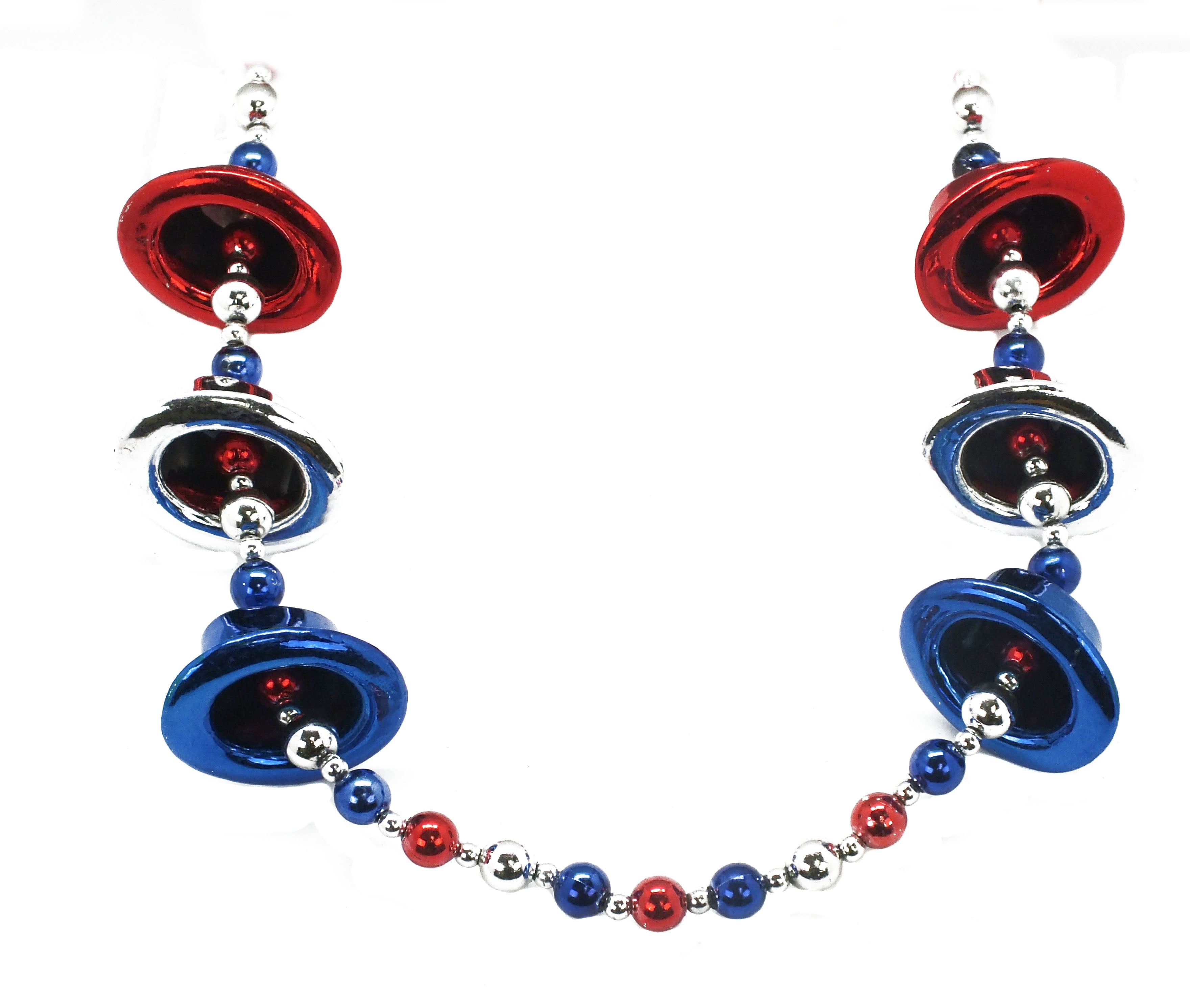 42" Red, Blue and Silver Top Hats Bead