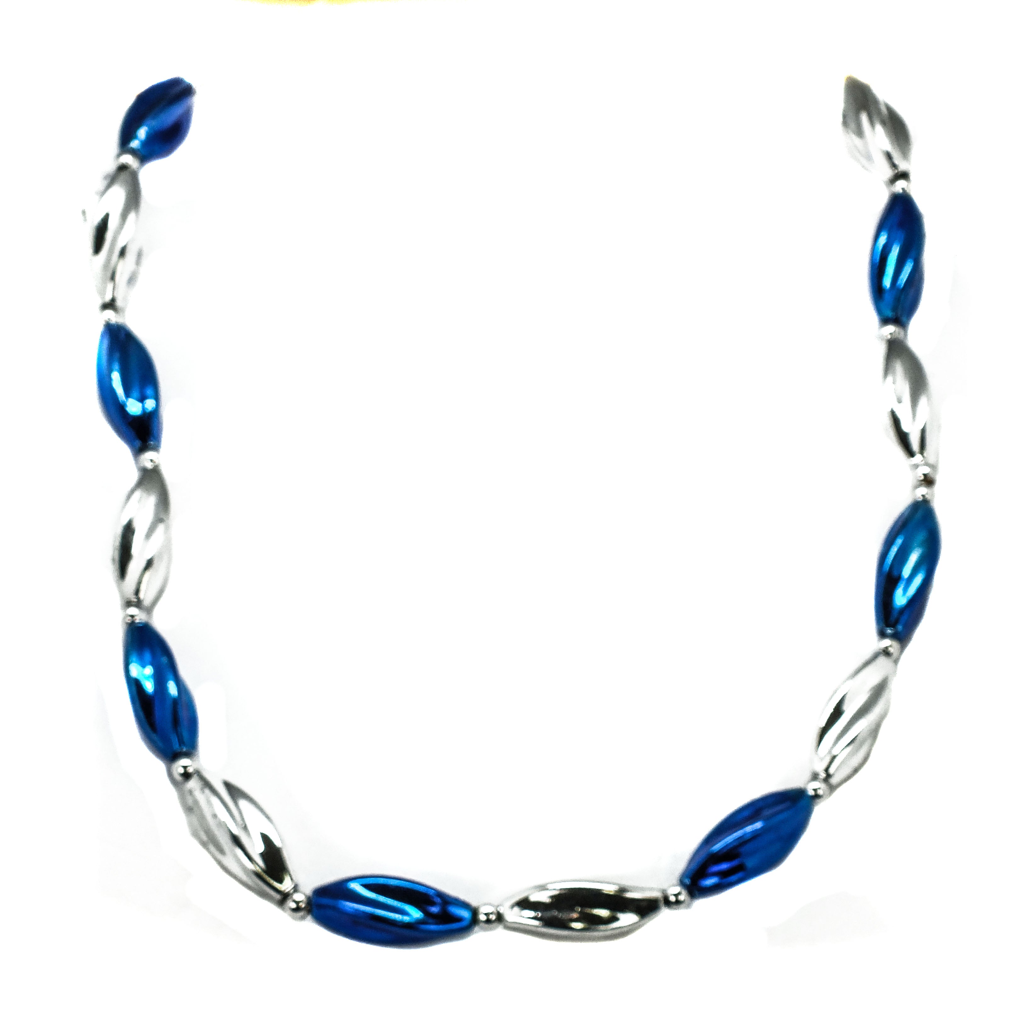 38" Blue and Silver Swirl Bead