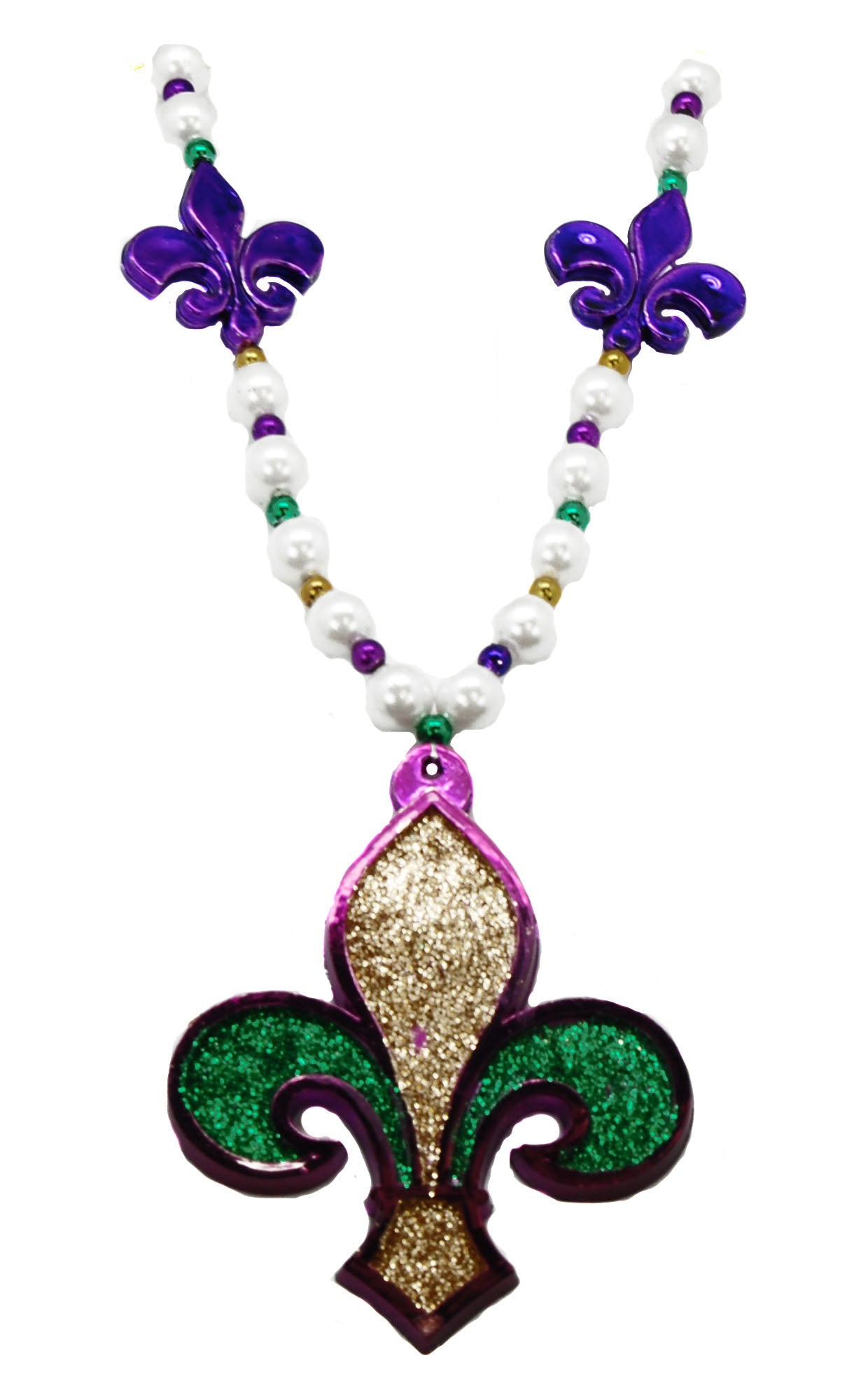 42" Fleur De Lis Purple, Green, and Gold Bead