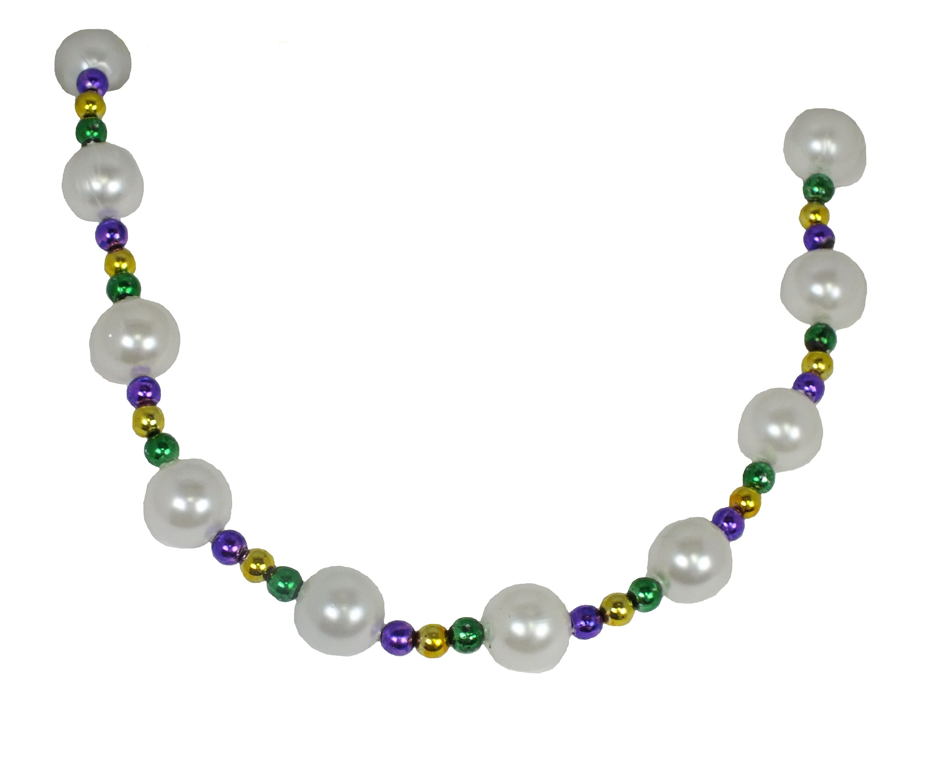 42" White Pearl with Purple, Green and Gold Bead