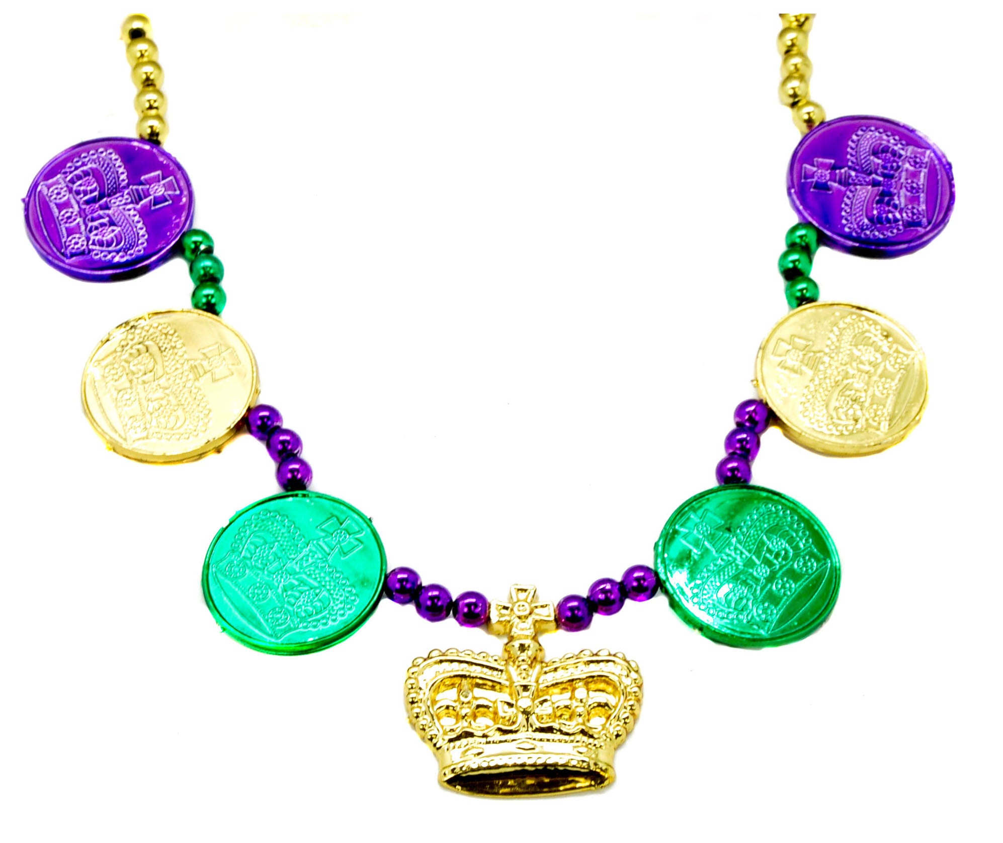 36" Purple, Green, and Gold Crown & Clown Bead