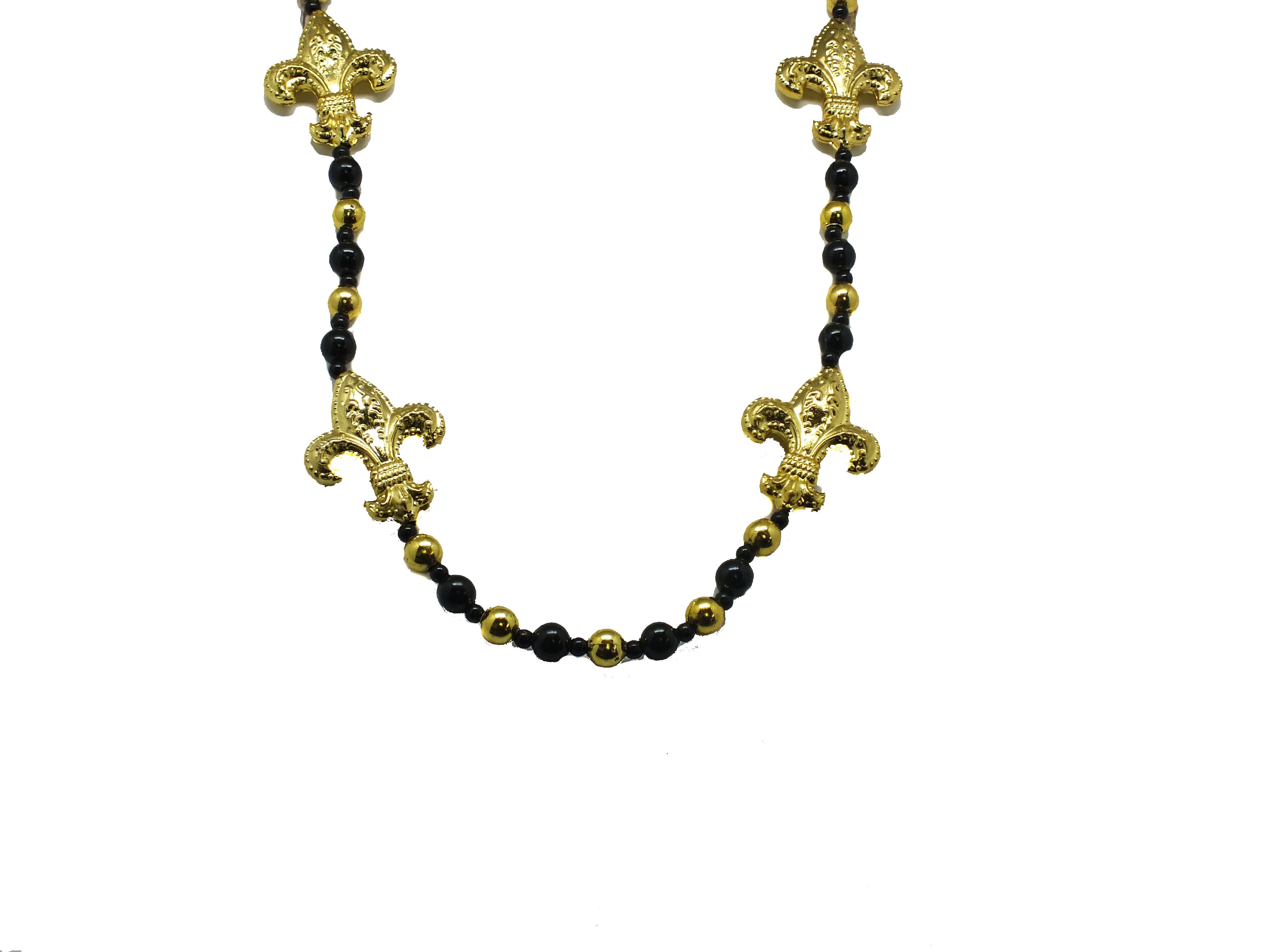 42" Black and Gold Fleur de Lis Beads