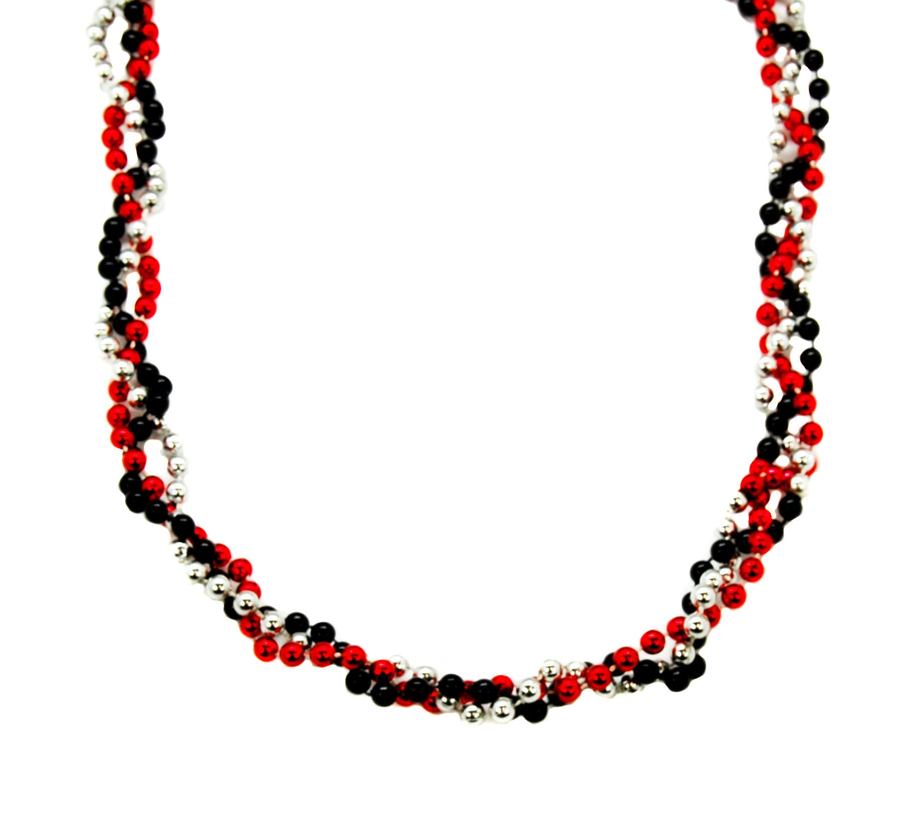 42" Red Black and Silver Braided Beads