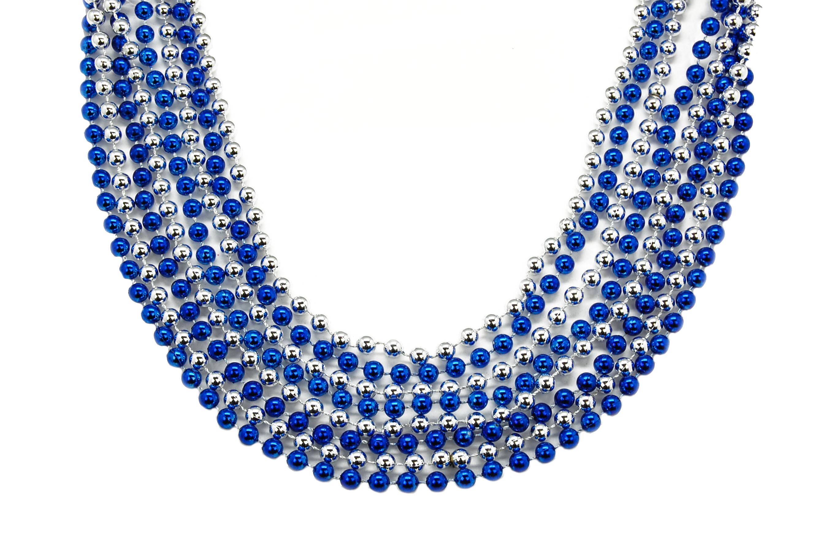 33" 7mm Round Blue and Silver Beads