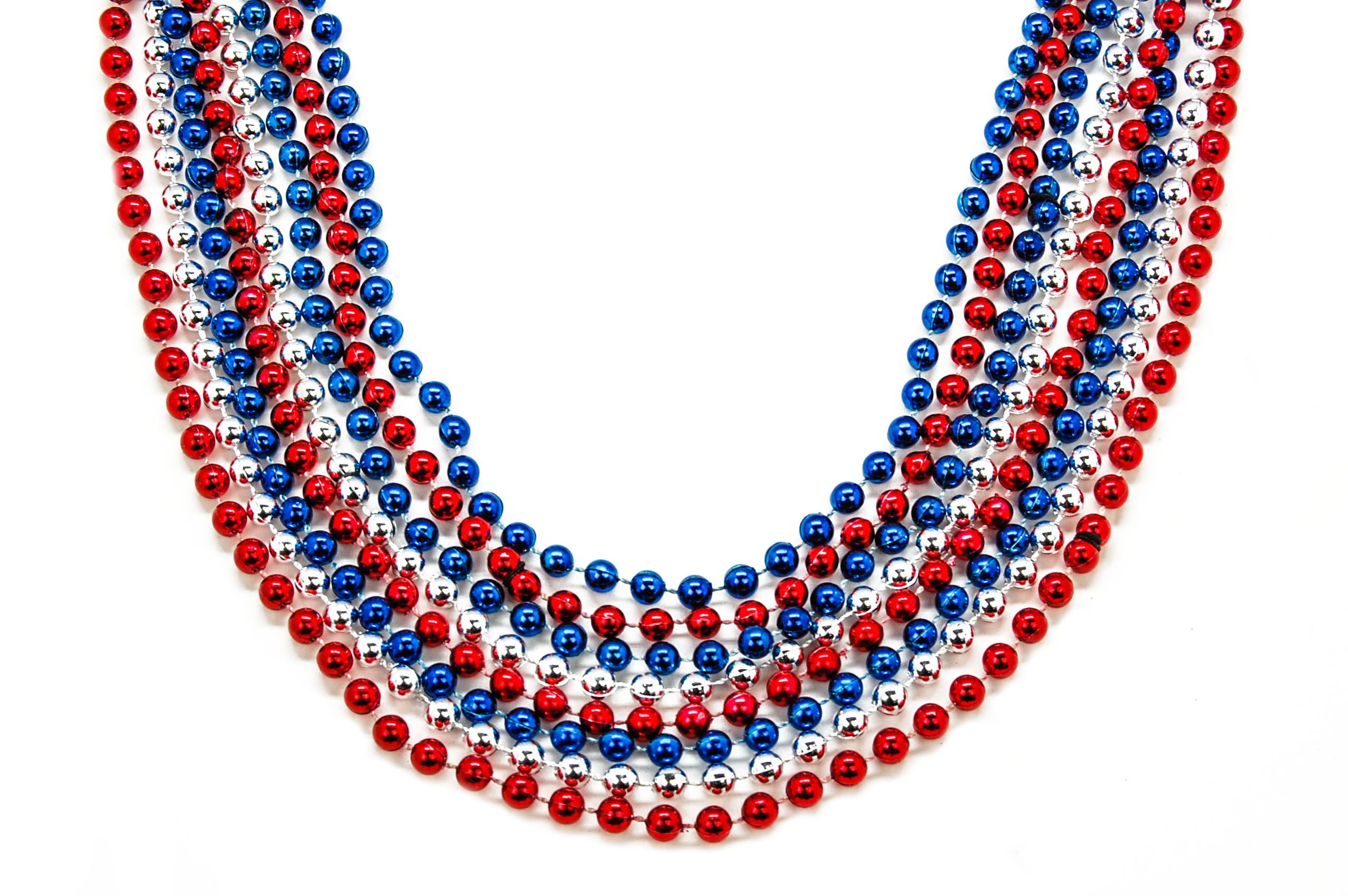 33" 7mm Round Red Blue and Silver Beads