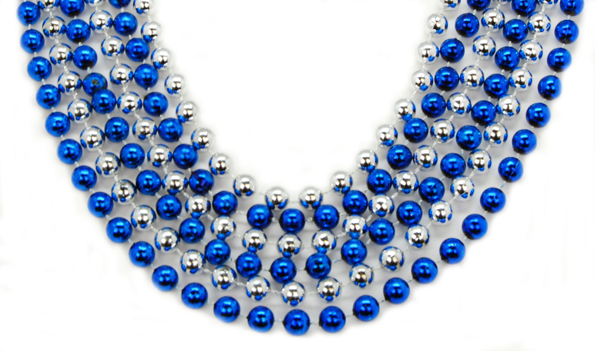 33" 10mm Round Blue and Silver Beads
