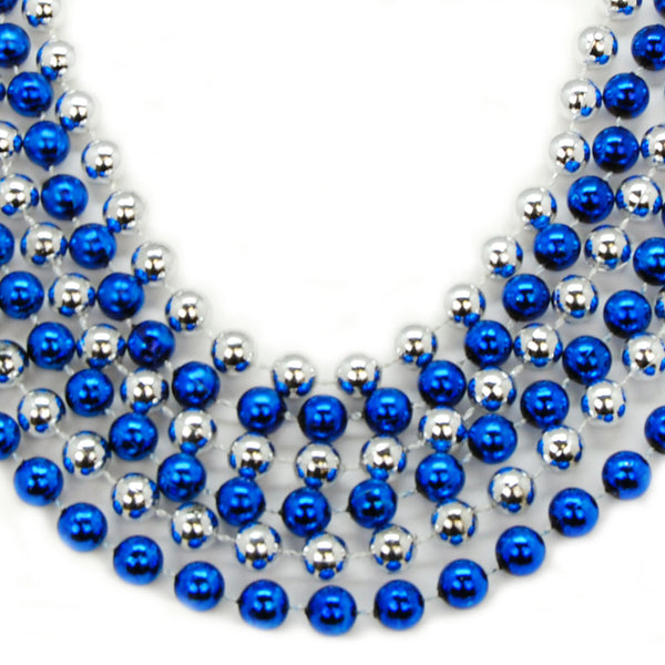 33 10mm Round Blue and Silver Beads