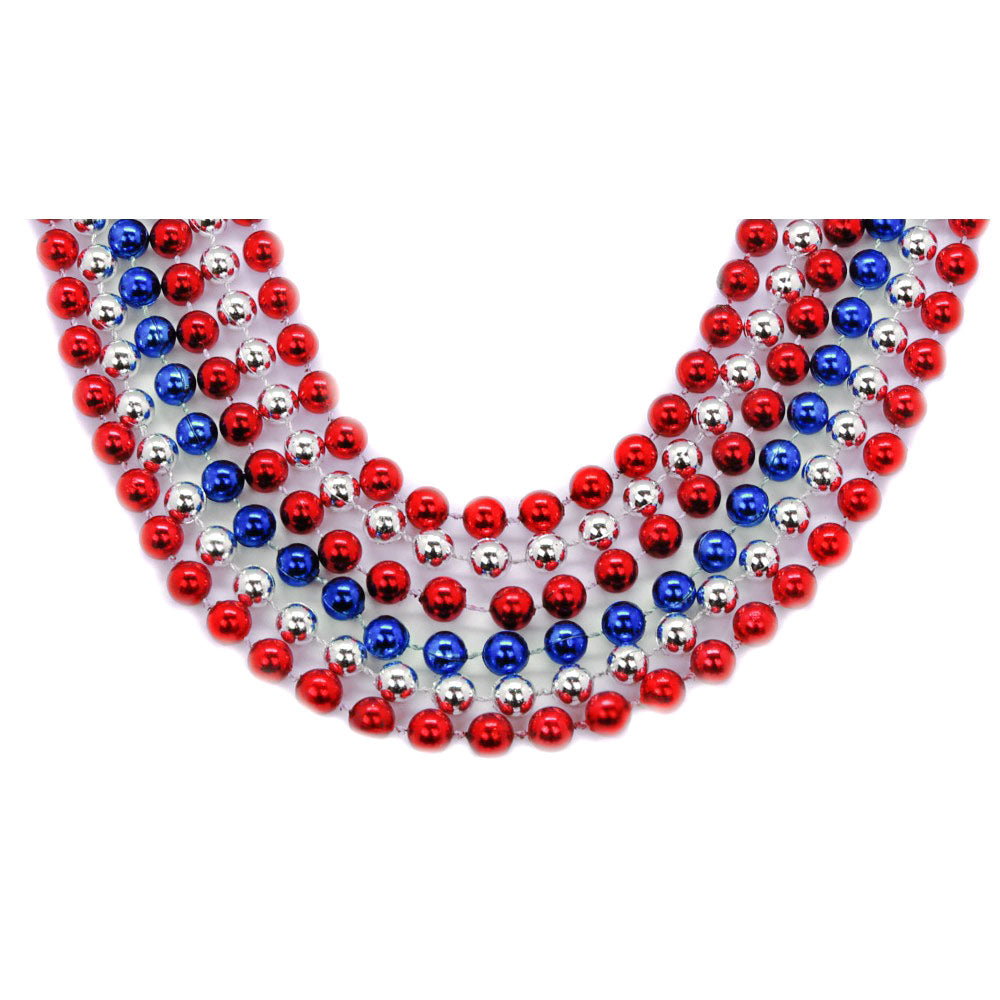 48" 10mm Round Beads Red, Blue & Silver