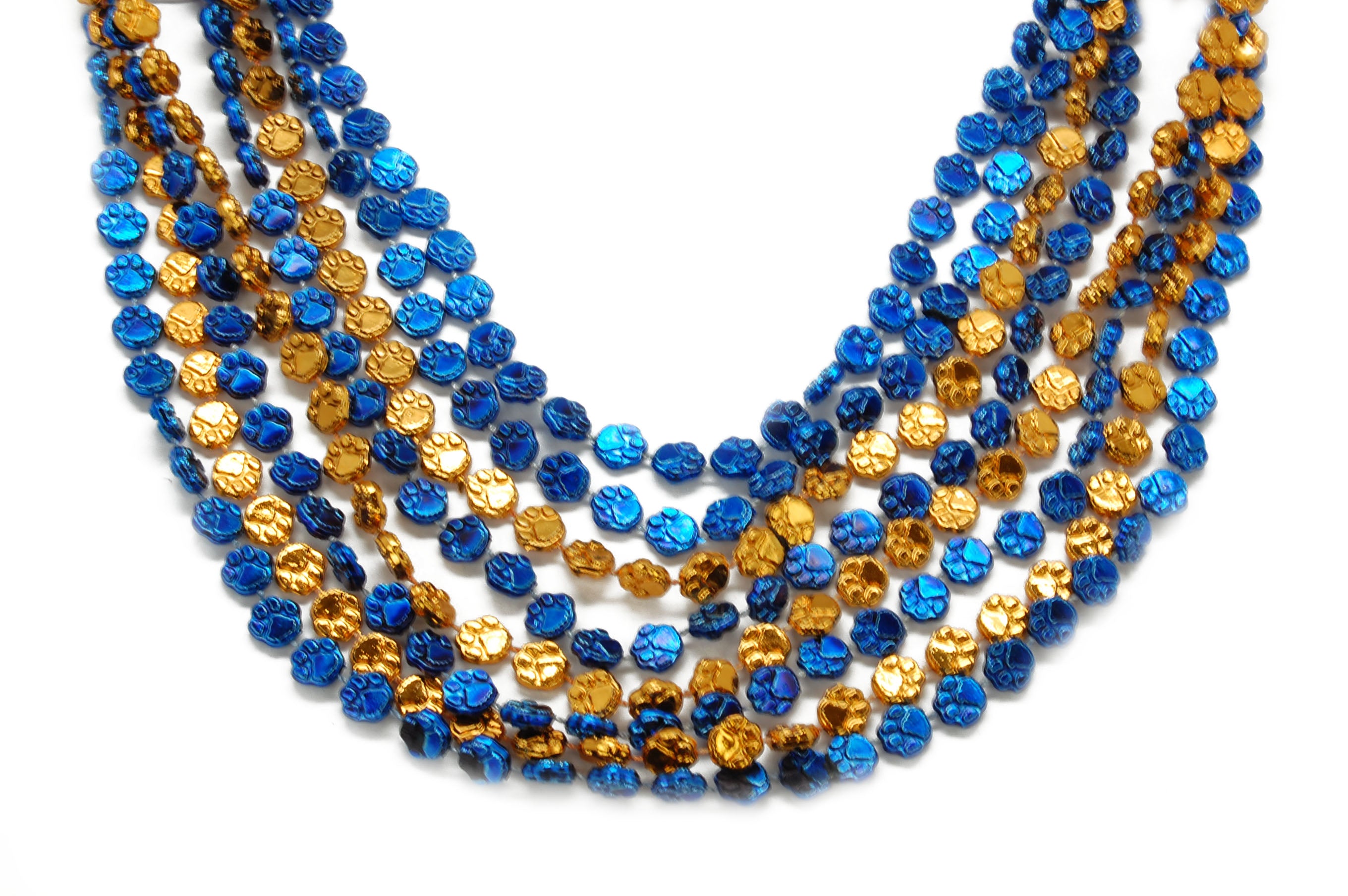 33" Blue and Orange Tiger Paw Beads