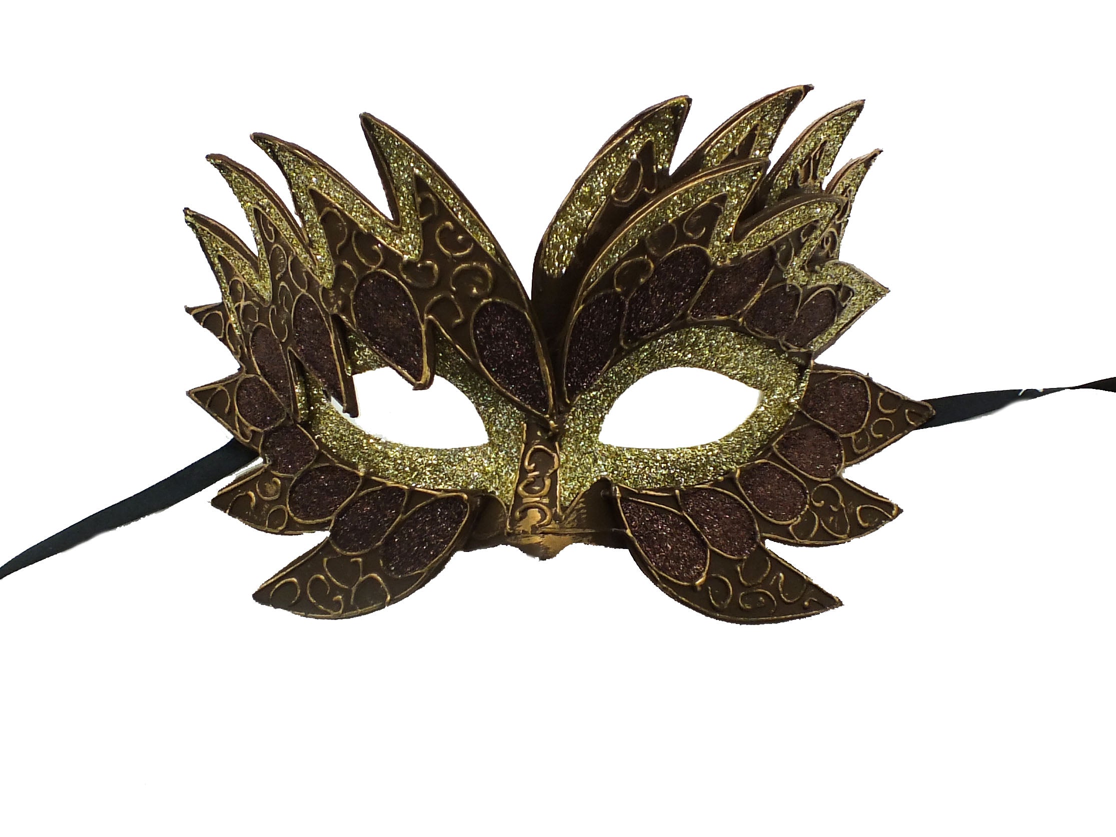 Brown and Gold Flame Style Venetian Mask