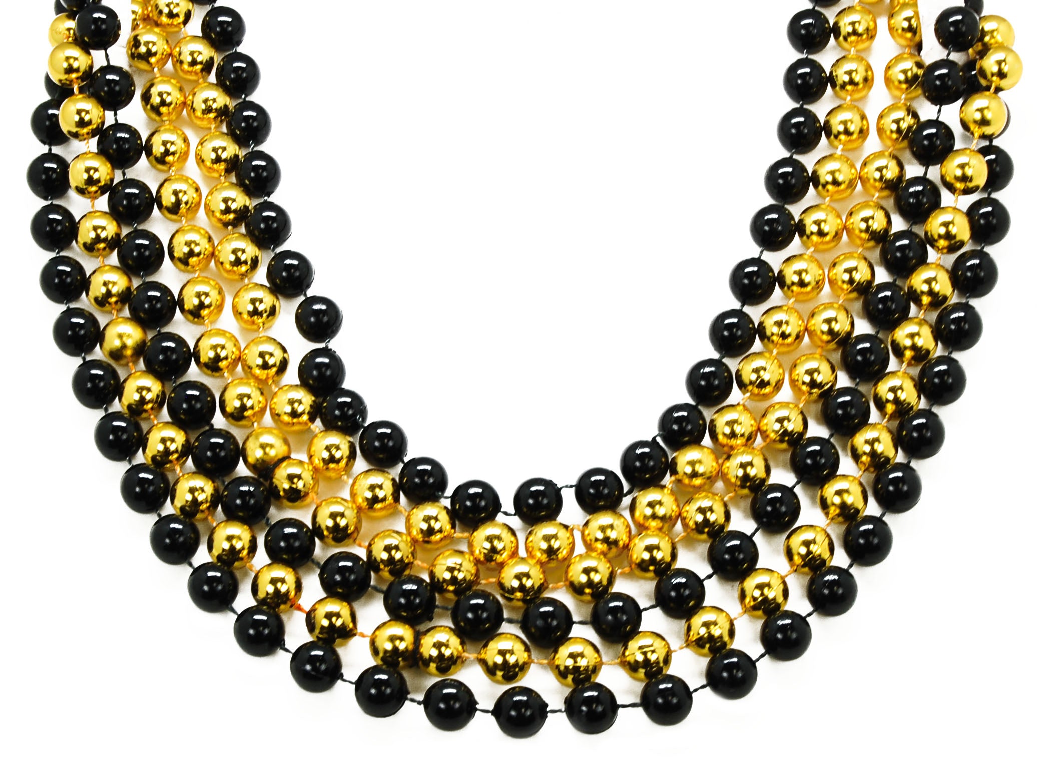 40" 12mm Round Beads Black and Gold