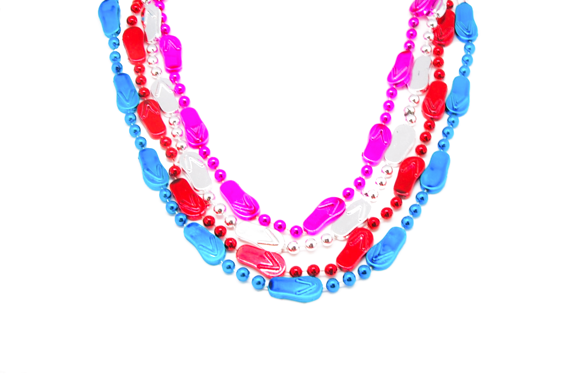 36" Flip-Flop Beads Red, Silver, Pink, Light Blue