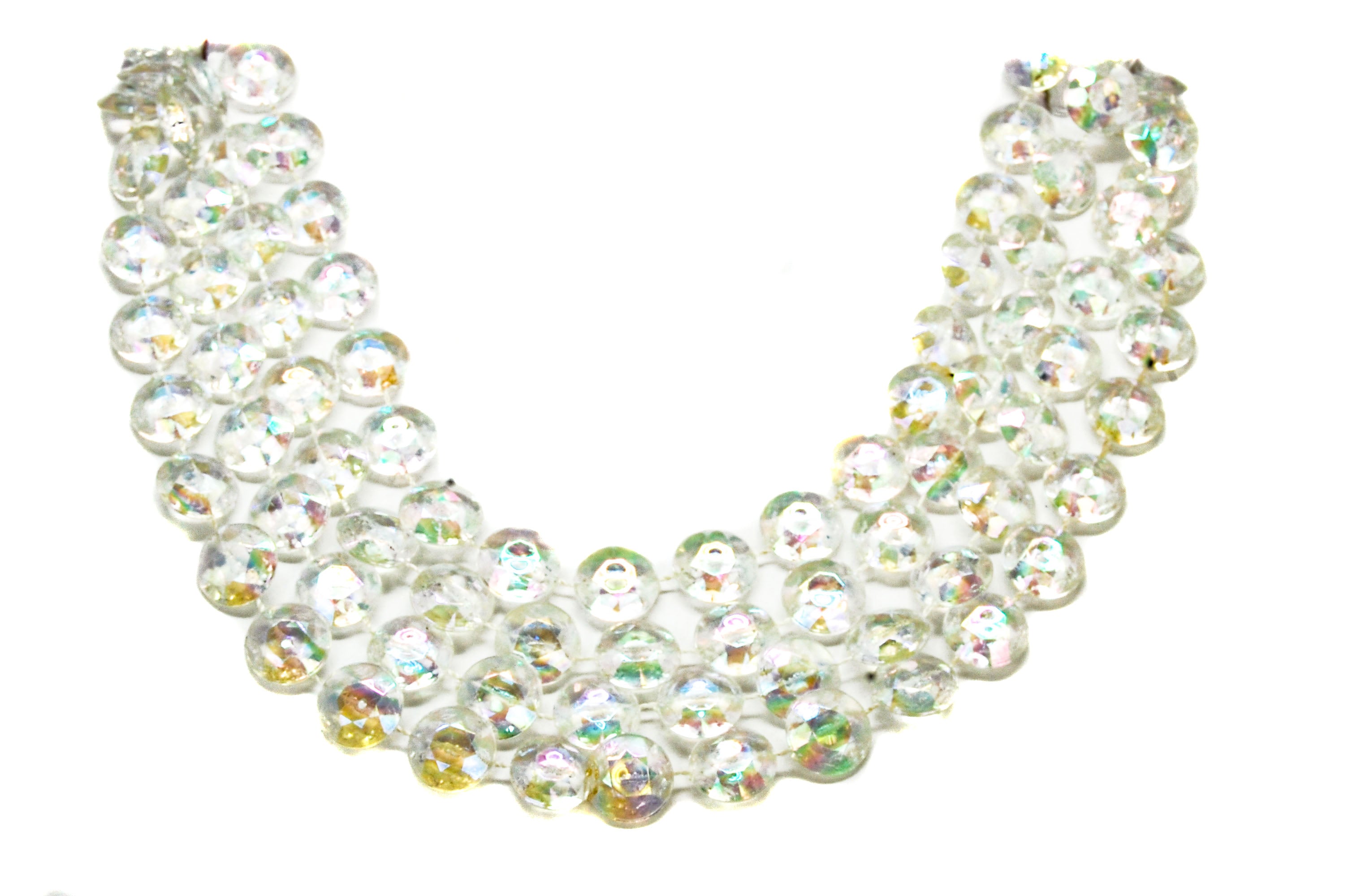 42" Flat and Faceted Clear Iridescent Beads