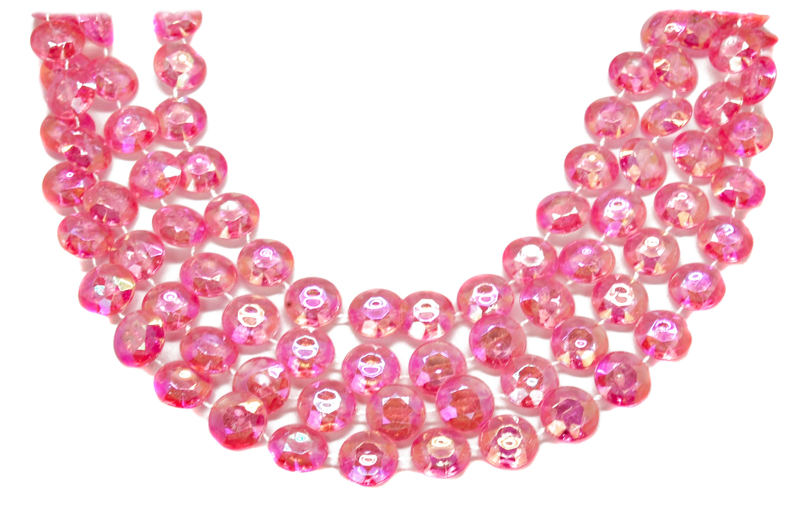 42" Flat and Faceted Pink Iridescent Beads