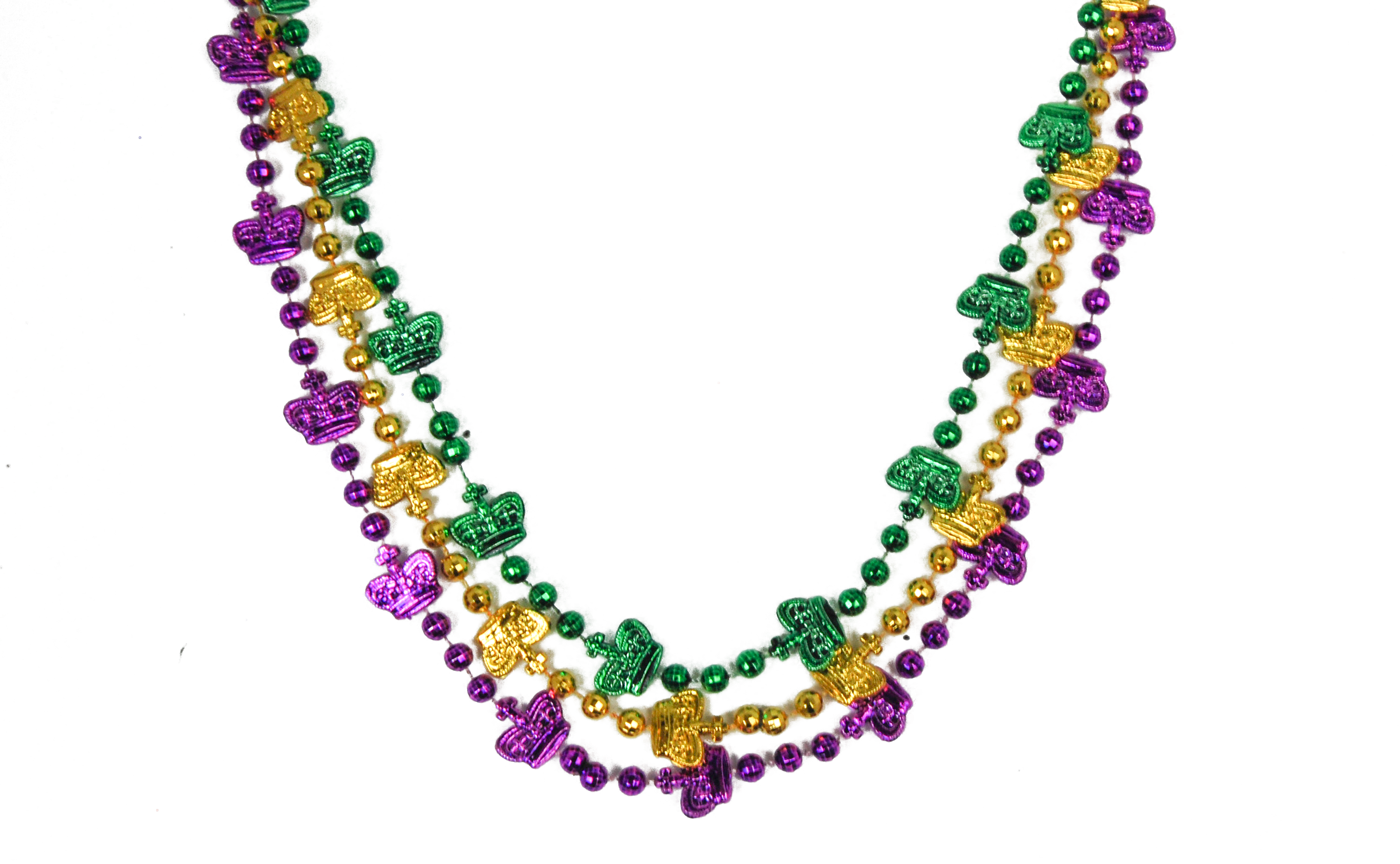 36" Purple, Green, and Gold Crown Beads