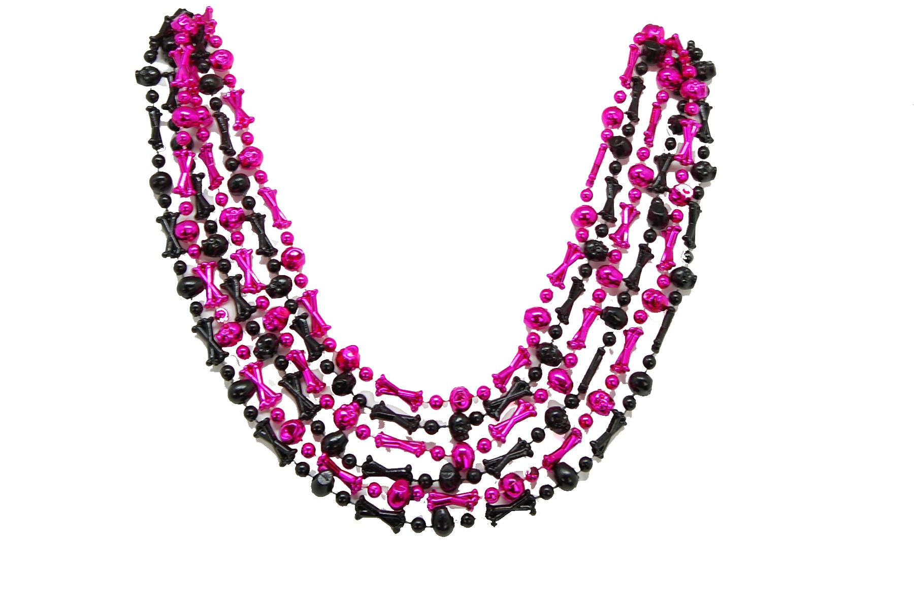 42" Hot Pink and Black Skull Beads