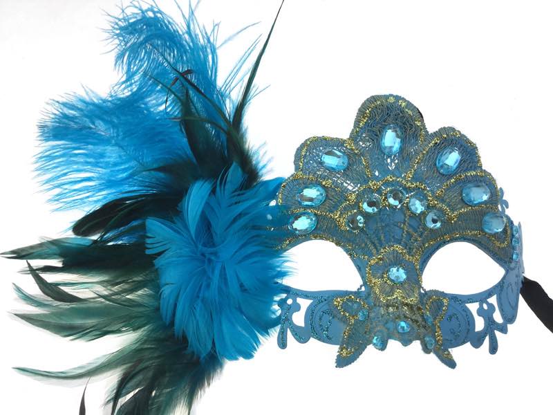 Blue Lace Mask w/ Feathers