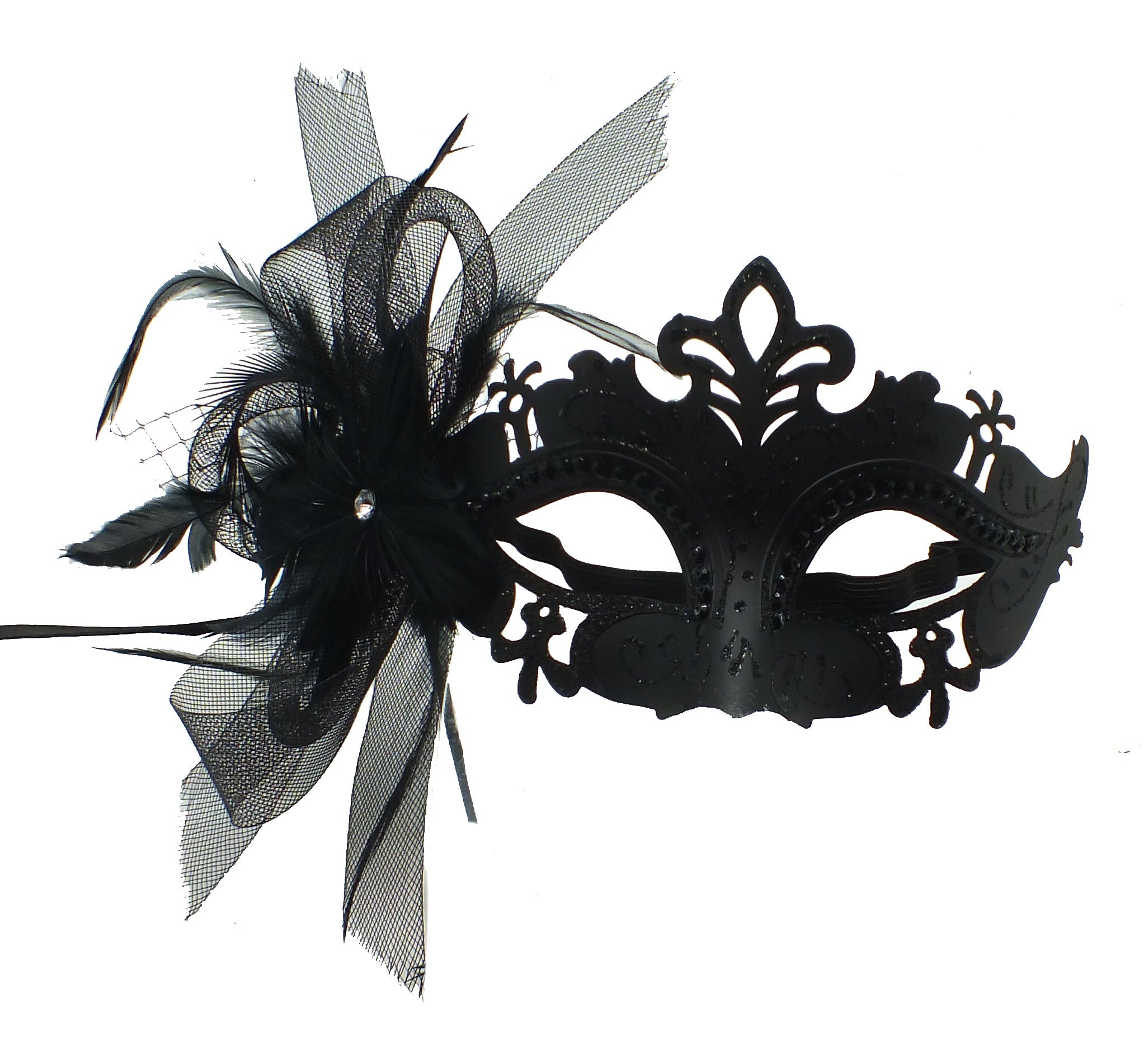 Black Venetian Mask w/ Feathers