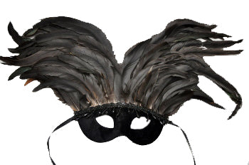 Black Feather Mask with Bead Trim