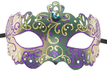Purple, Green, and Gold Lace Style Venetian Mask