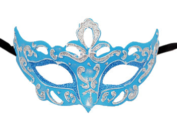 Sky Blue and Silver Venetian Cateye Mask