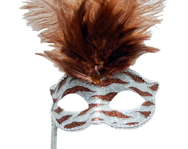Silver and Brown Venetian Cateye Mask with Stick
