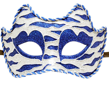 Blue and White Striped Venetian Mask