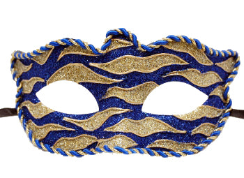 Gold and Blue Glitter Venetian Cateye Mask
